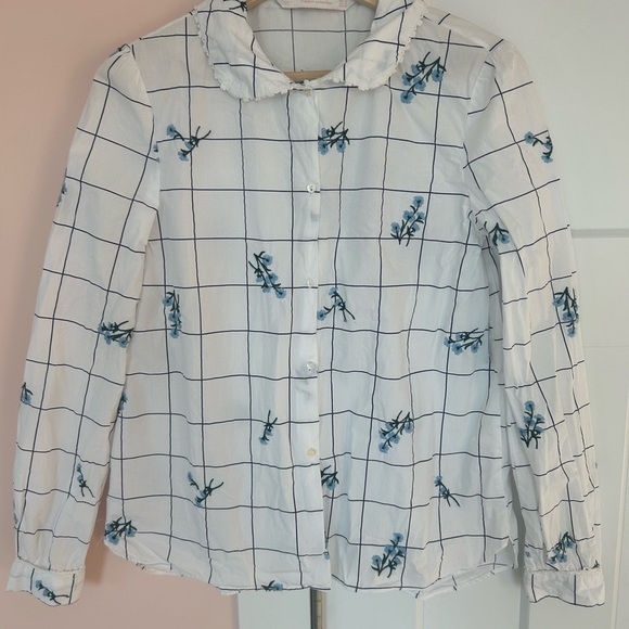 Zara Tops - Zara Trafaluc Collection Womens Top Blouse Sz M  Button Up Embroidery white Blue